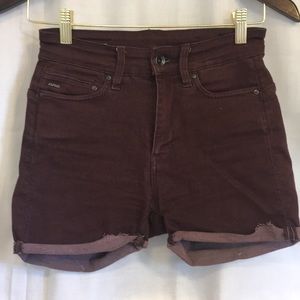 G star burgundy high rise denim shorts